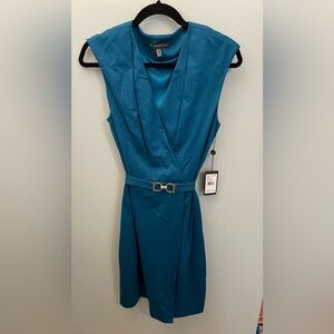 Adrianna Papell Blue Sheath Midi Dress V-Neck Sleeveless